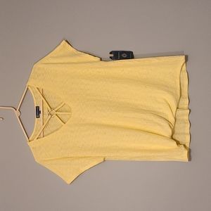 Democracy Women's Cap Sleeve V-Neck Yellow Shirt